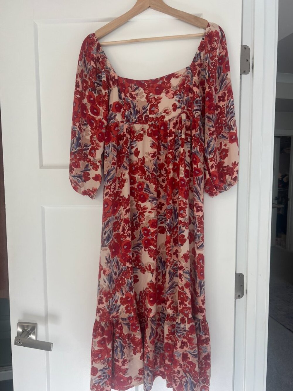 Empire Midi Berry Floral Dress (Size S)